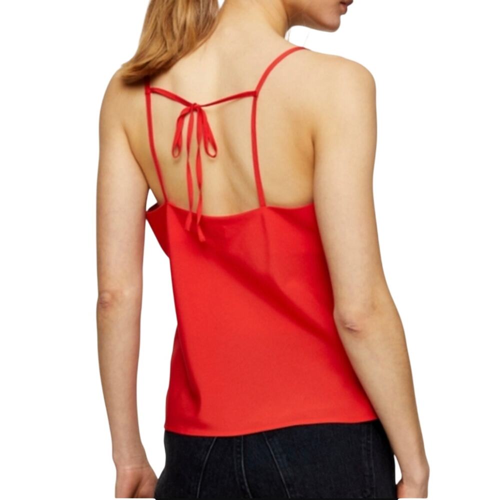 Topshop Red Satin Cowl Neck Cami Top Women’s 8 Strappy Tie Back 90s Y2K Feminine